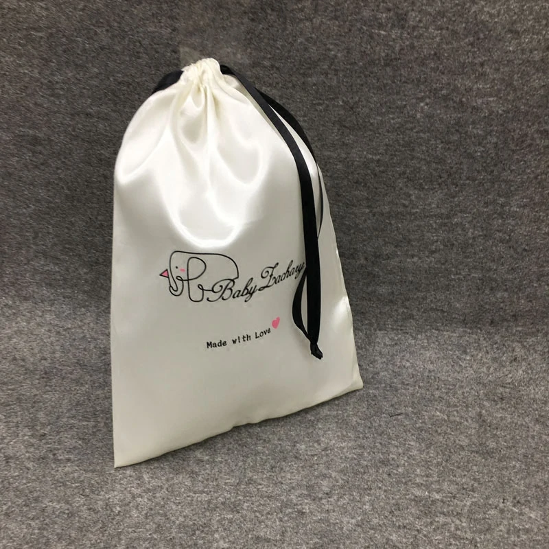 Satin Gift Bag Custom Logo Jewelry Packaging Drawstring Pouch Makeup Cosmetic Party Product Beaded Luxury Smooth Silk Bags Print