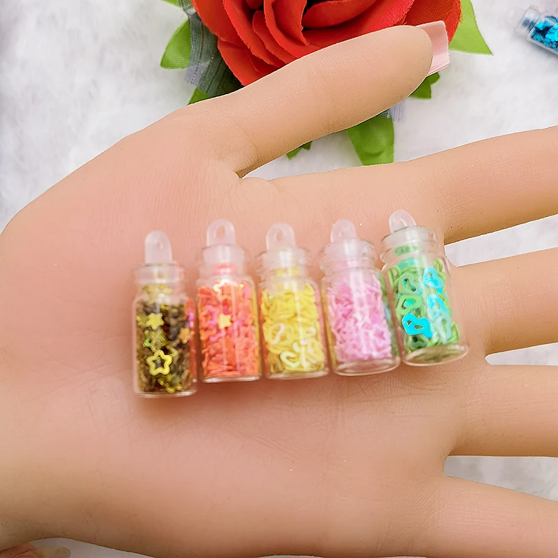 10pcs 10*28mm New Nail Art Sequin Glass Vial Set Glitter Mixed Shell Mermaid Powder Sequins