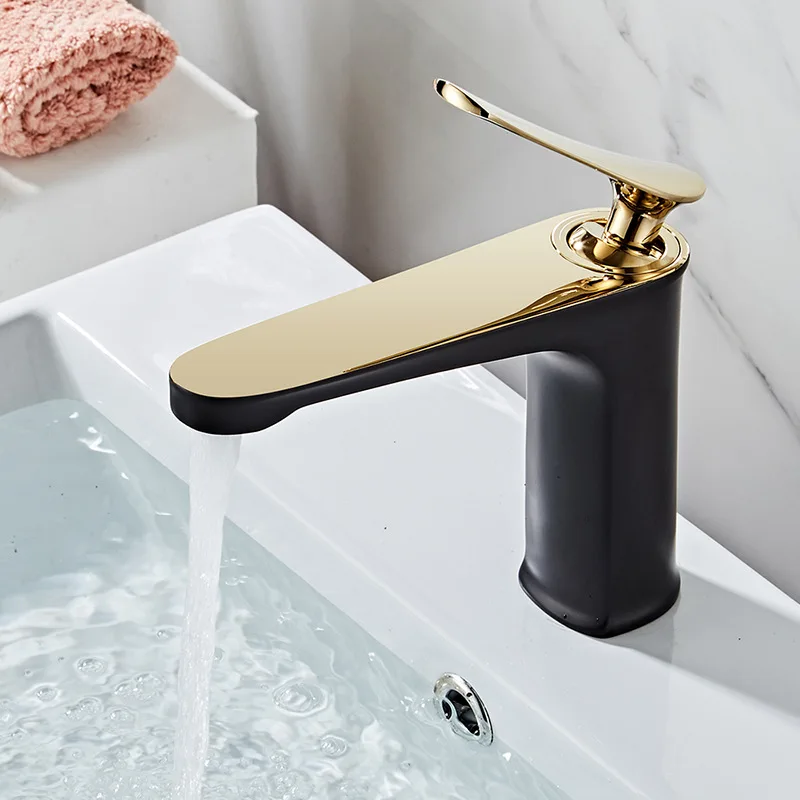 

Basin Faucets Black and Gold Sink Mixer Taps Bathroom Faucet Hot and Cold Brass Water Faucet Lavotory Mixer Crane Mixer