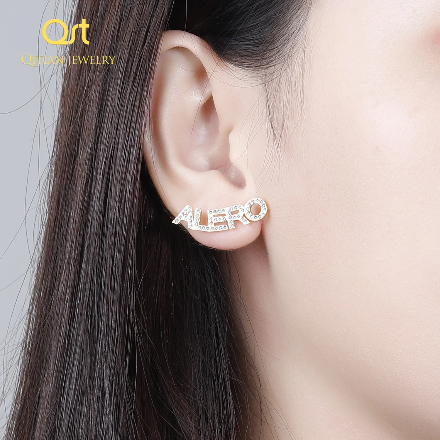 Customized Name Stud Earrings  Iced Out Crystal Nameplate Earrings Women Jewelry  Stainless Steel Boucle d'oreille femme 2019