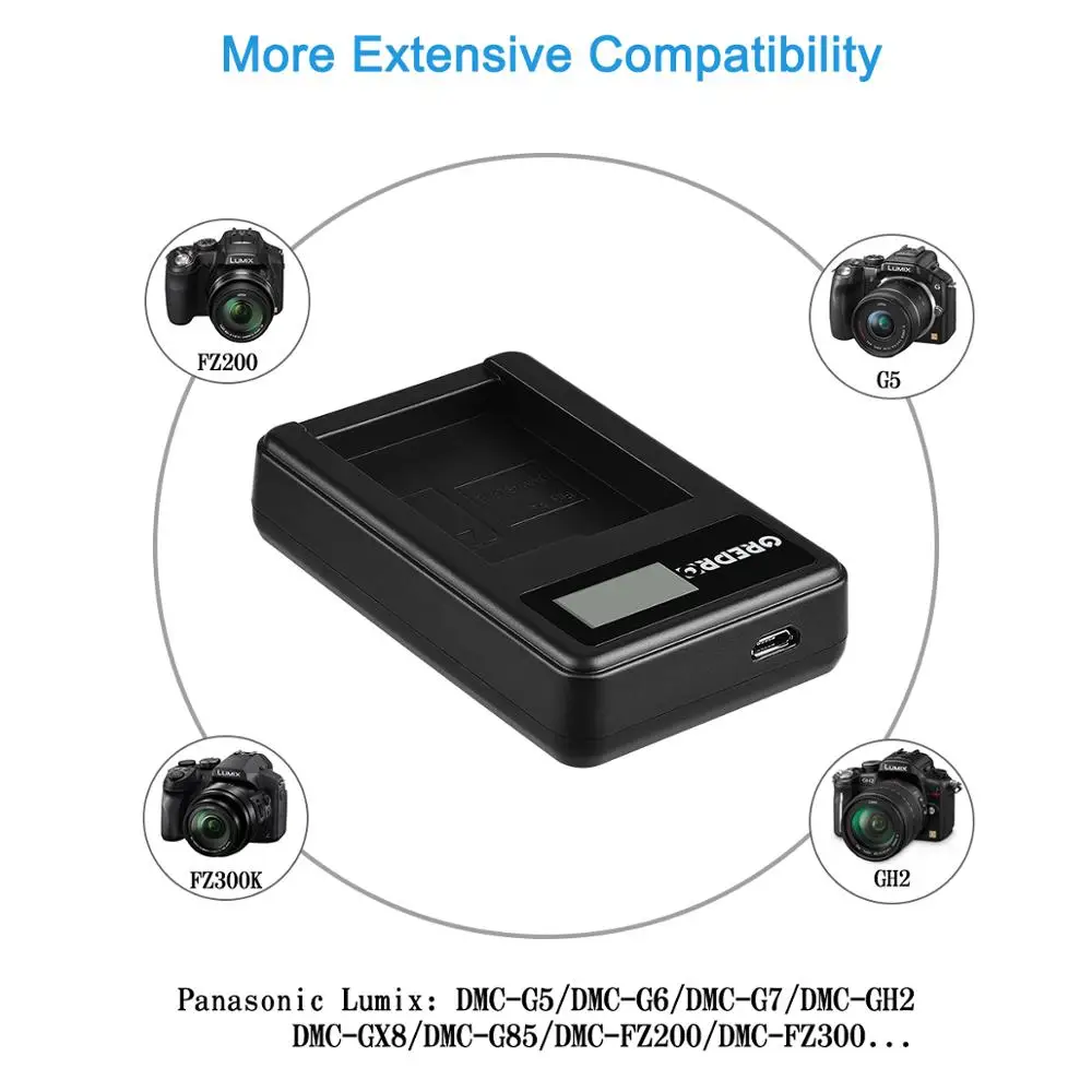 DMW-BLC12 DMW BLC12E BLC12PP Battery + DMW BLC12 Battery Charger for Panasonic Lumix DMC-G85, FZ200, FZ1000, G5, G6, G7, GH2