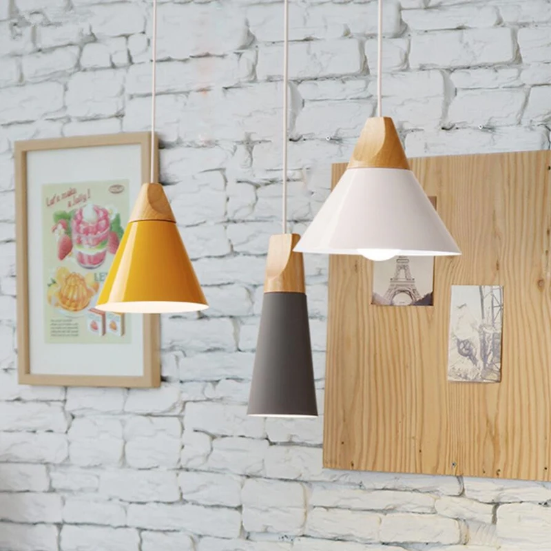 

Nordic Wood Pendant Lights Multicolor Aluminum Lamp Shade Pendant Lamps for Dining Room Bedroom Home Decor Bar Lighting Fixtures