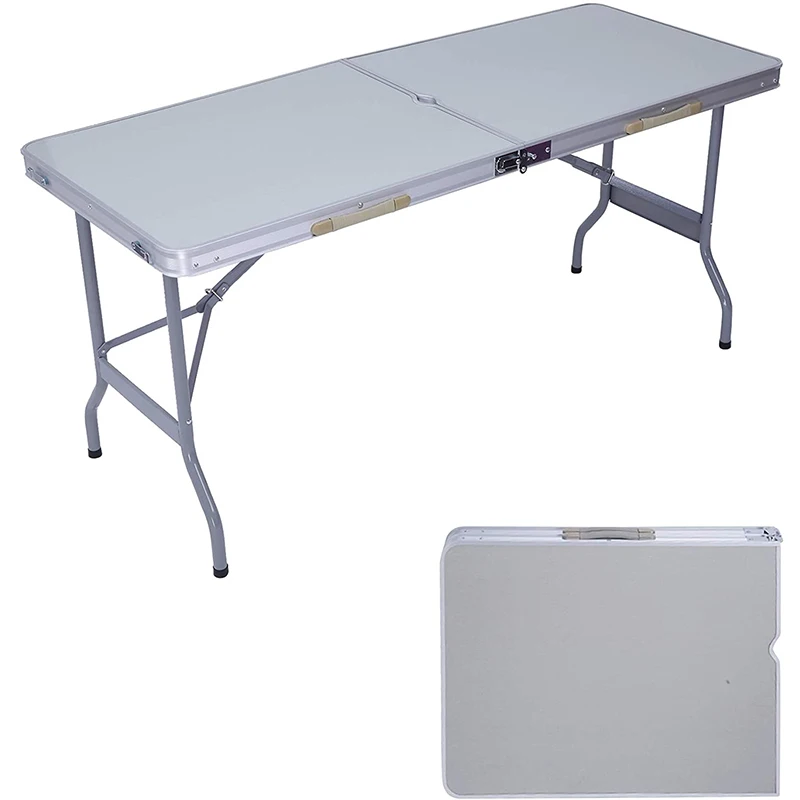 Portable Folding Aluminum Suitcase Table, Compact Camping Picnic Table with Umbrella Hole and Carrying Handle for Indoor/Outdoor