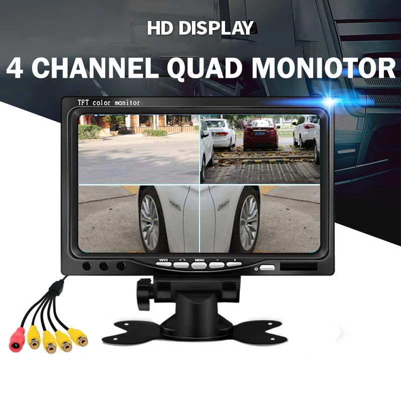 

4CH RCA 4PIN DC12V-24V 7" 4 Split Quad LCD Screen Display Color Rear View Car Monitor for Car Truck Bus Reversing Camera