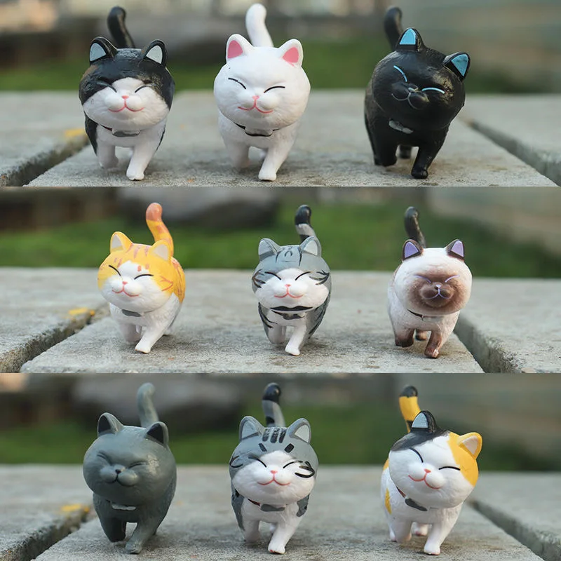 Random 1pcs Mini Cute Cat Ornaments PVC Animal Miniatures Figures Toy Home Decorations Desktop Car Decor New Year Gift