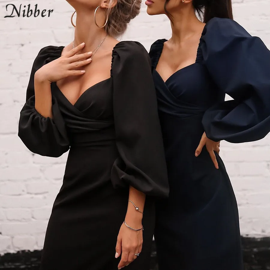 Nibber sexy pure V Neck off shoulder bodycon dress For women clubwear New Year party night  Basic Elegant midi dresses Mujer2022