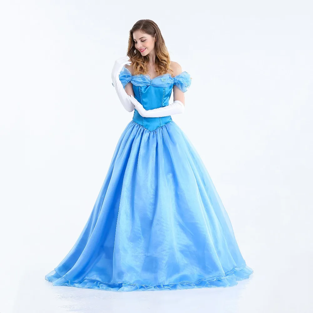 

Deluxe Adult Cinderella Costume Women Fancy Dress Ball Gown Halloween Princess Costume Role Play Carnival Sexy Party