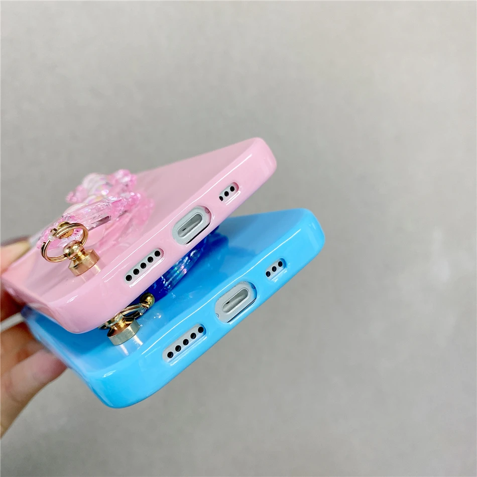 Cute Love Heart Strap Chain Wrist Band Bracelet Macaron Candy Case for iPhone 13 12 11 Pro XS Max XR X 7 8 Plus SE 20 Soft Cover