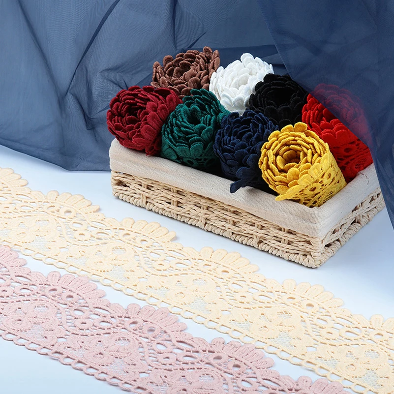 3D Cotton Water Soluble Lace Fabric Trim Ribbon For DIY Dresses French Hollow Underwear 100x9.5cm