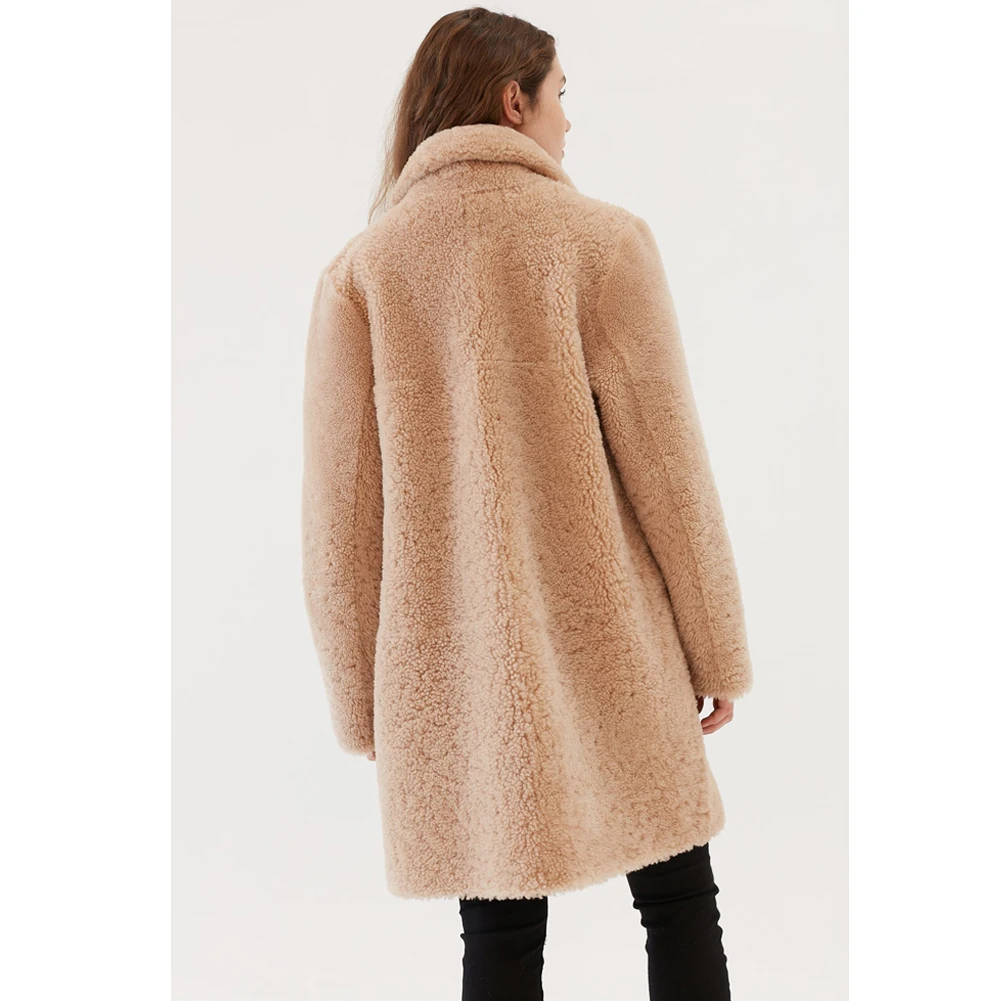 Denny & Dora-Manteau en peau de mouton classique pour femme, manteau en fourrure de dinde, veste en cuir longue, manteau en laine pour femme, combinaison d'hiver la plus chaude