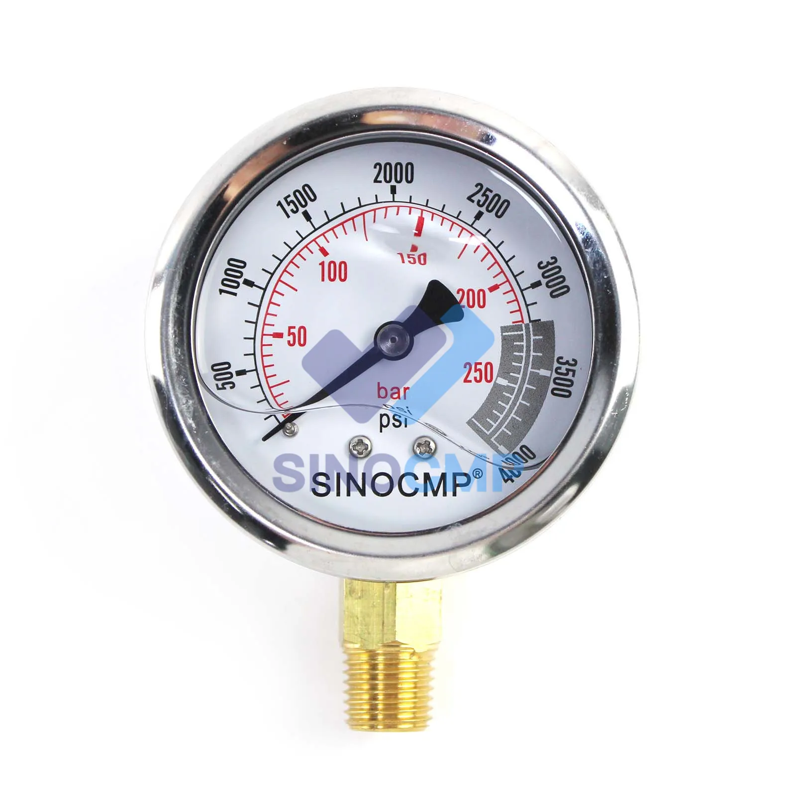 1pcs Hydraulic Pressure Gauge 25Mpa/0-250Bar/0-4000PSI IP65 Multi Purpose Double analog Gauges for compressors, motors, pumps