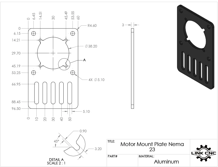 3D Printer part Openbuilds nema23 motor mounting plate aluminum 96.5mmx60mmx3mm fixed bracket OX CNC v-slot