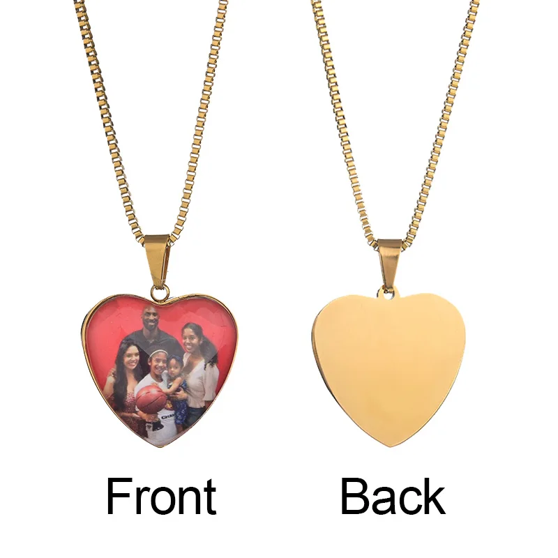 Personalized Stainless Steel Custom Photo Heart Pendant Necklace Memory Medallions Engrave Name Jewelry For Women Wedding Gift