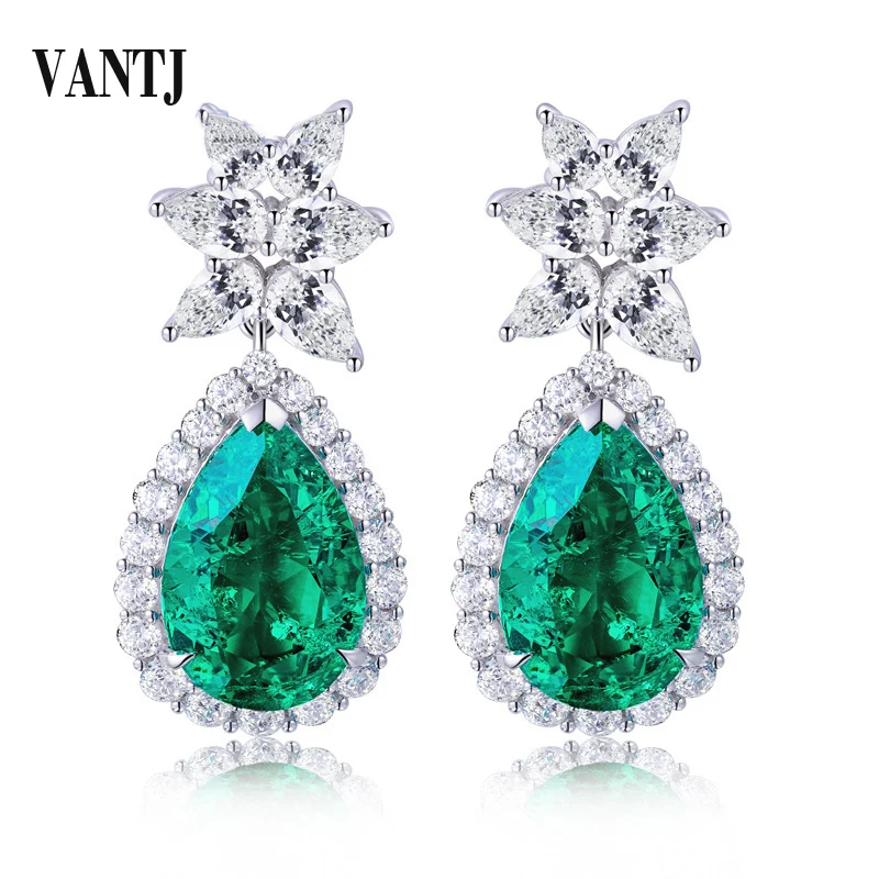 

VANTJ 100% 10K Gold Lab Grown Emerald Earring Created Moissanite Hydrothermal Emerald Fine Jewelry Women Party Wedding Gift