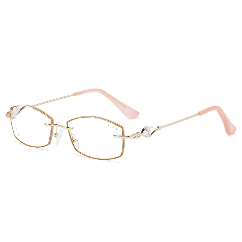 Rimless Women Diamond-edged Reading Glasses Pearly Presbyopia Eyewear Anti Blue Light Diamond Bright Computer Magnifier