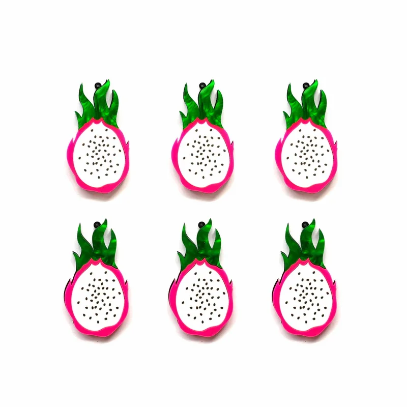 (10pcs/pack) Cute Fruit Dragonfruit Slice With Hole Acrylic Accessories For DIY Earrings Necklace Jewelry Wholesales