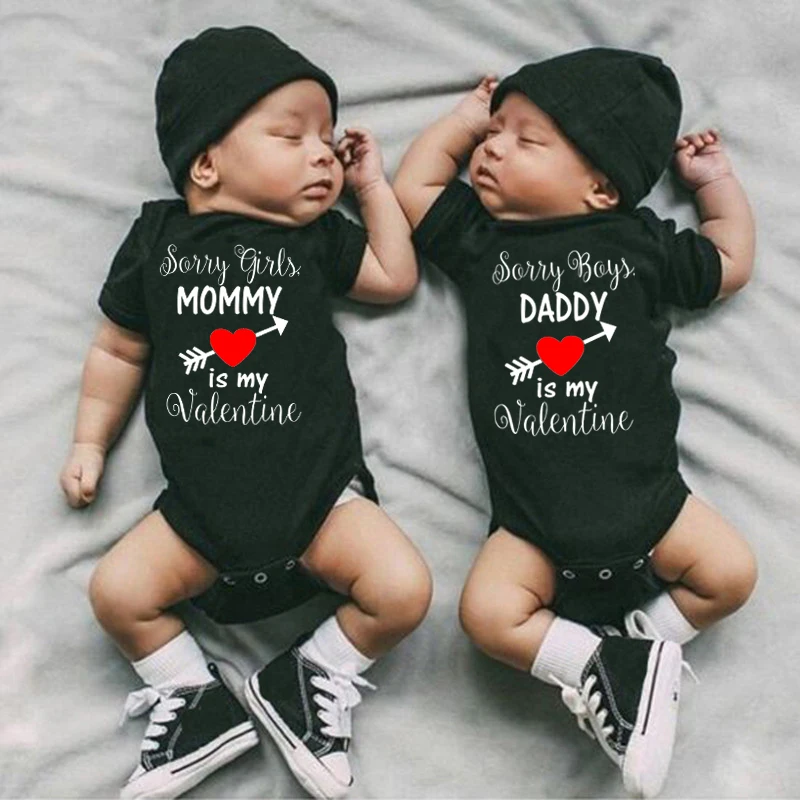 Sorry Boys Girls Daddy or Mommy Is My Valentine Newborn Baby Twins Rompers Infant Cotton Short Sleeve Body Baby Ropa Bodysuits