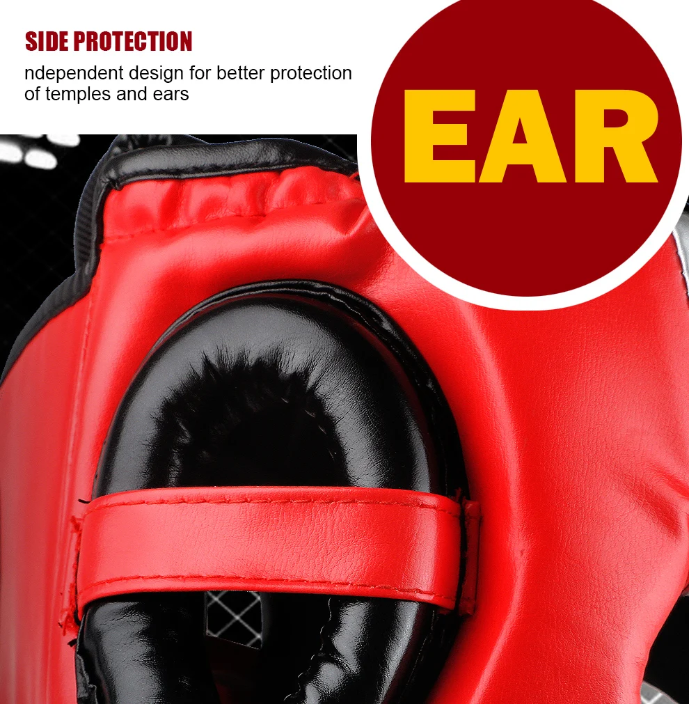 Hochwertiger PU-Leder Boxhelm Kopfschutz für Erwachsene und Kinder Professioneller Wettkampf-Kopfschutz MMA Muay Thai Kickboxen Kopfschutz – Detail 6