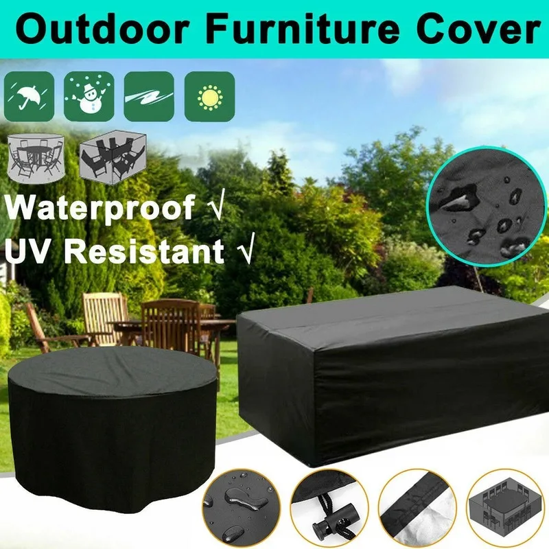 

Black Waterproof Garden Patio Furniture Cover Covers Rattan Table Cube Sofa Outdoor 9 Sizes