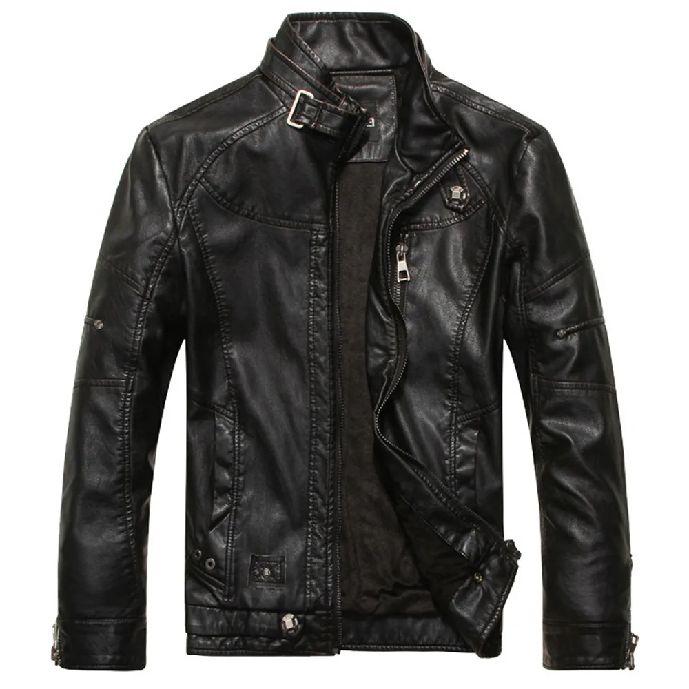 

Leather Jacket Men Motorcycle Coat Ropa Para Hombre Spring And Autumn Men's Slim Fit with Collar And Plush PU Leather Outwear