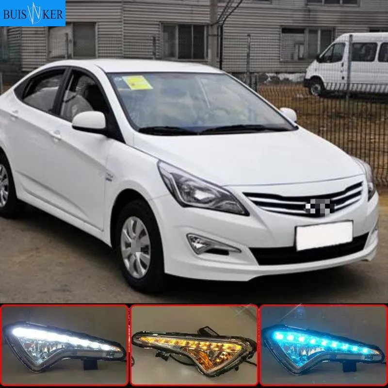 

2pcs LED DRL Daytime Running Light Daylight yellow Signal lamp car Styling lights For Hyundai Solaris 2014 2015 2016