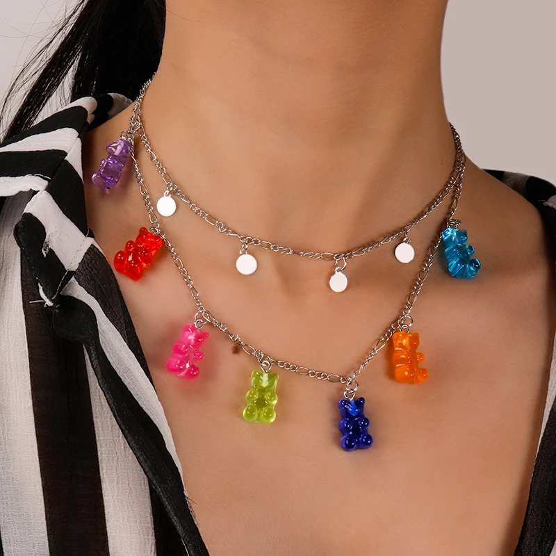 Aihua Candy Farbe Sterne Herzen Gummy Mini Bär Kette Halsketten für Frauen Nette Cartoon Tier Anhänger Schmuck Femme Bijoux Collare – Detail 22