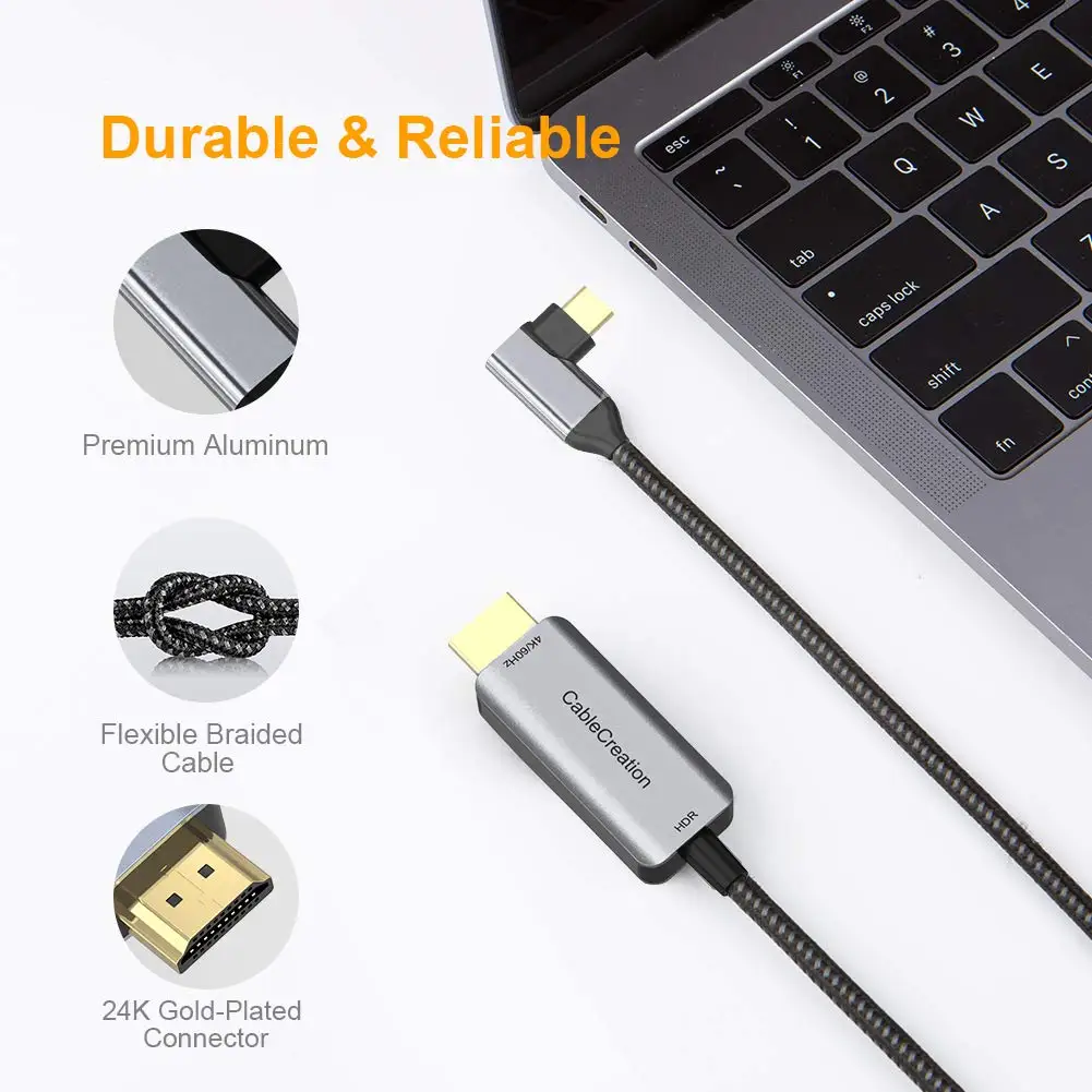 كابل USB نوع C إلى HDMI محول 4K 60Hz HDR 18Gbps الزاوية اليمنى لسوني ماك بوك برو LED العارض صندوق التلفزيون عصا