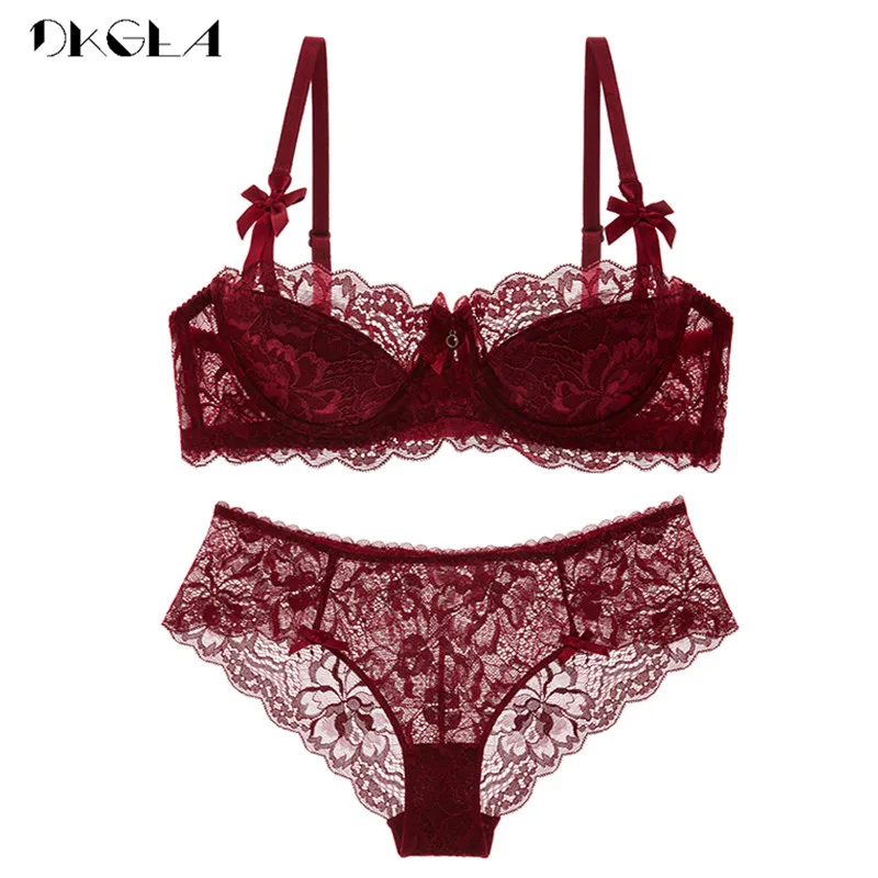 White Sexy Bra Panties Sets Plus Size 38 40 42 Thin Cotton Underwear Set Women Bras Lace Black Brassiere Embroidery Lingerie Set