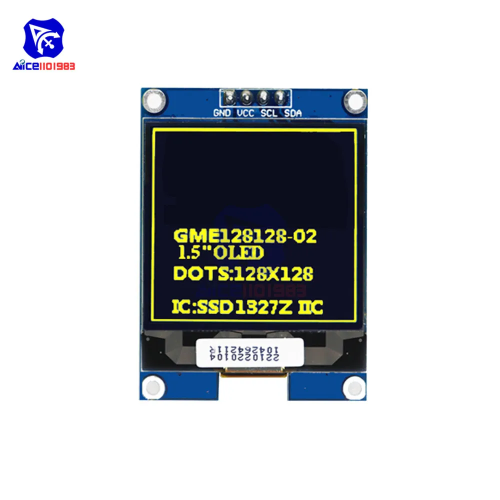 Diymore Layar Tampilan LCD 1.5 Inci 128128 Modul Pelindung OLED 4 Pin Antarmuka IIC Driver SSD1327 untuk Arduino STM32 Raspberry Pi