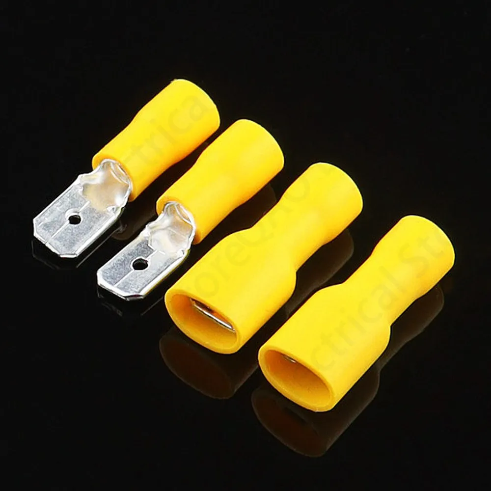 

6.3mm FDFD + MDD Yellow 25 Female 25 Male Spade Insulated Electrical Crimp Terminal Connectors FDD