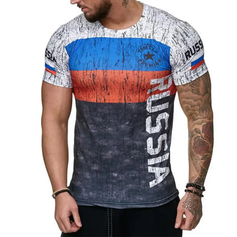 2021 Summer spain Flag Men's Casual Fashion T-shirt Round Neck Cool and Lightweight Slim Fit Muscle Man's T-shirt Fitness