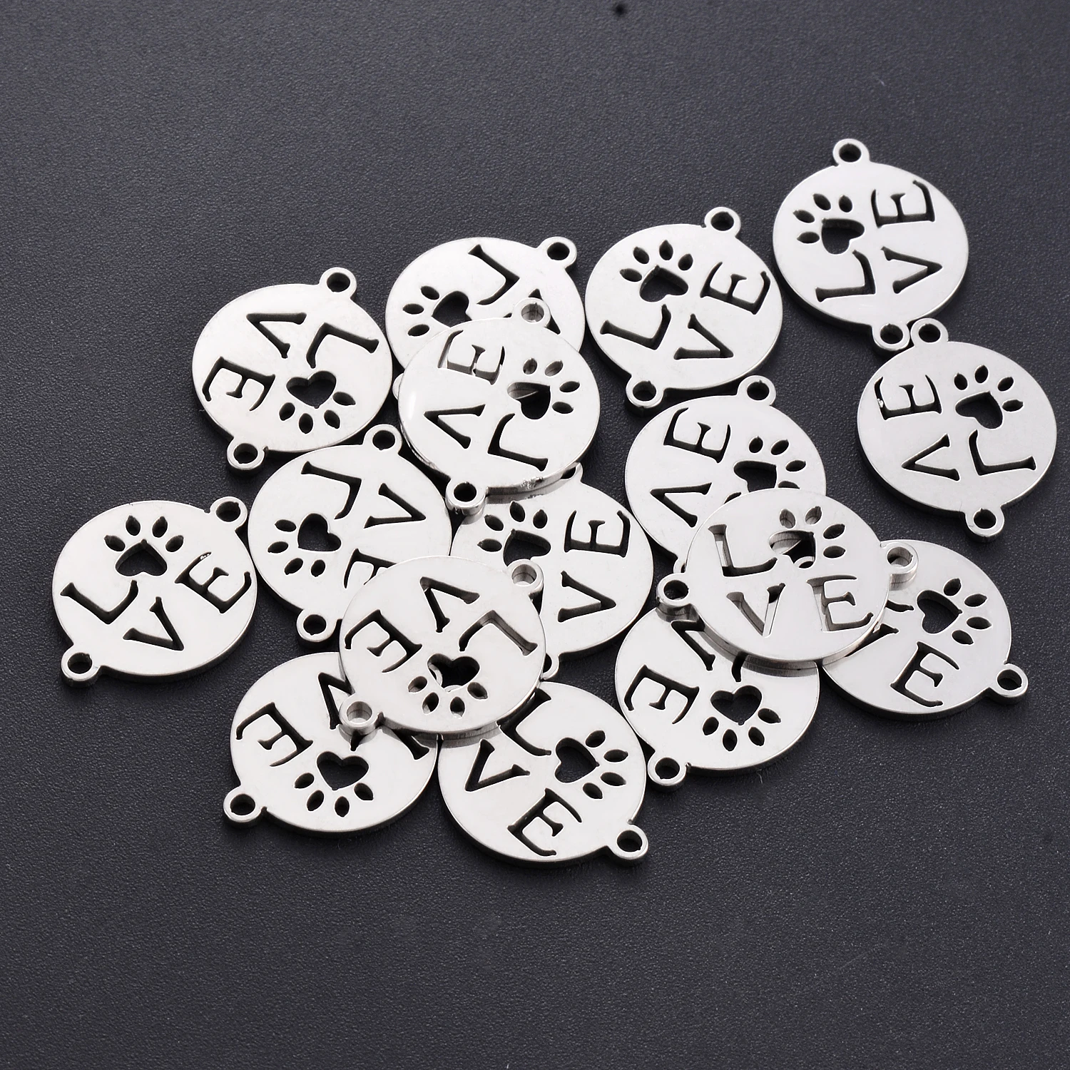10 sztuk ze stali nierdzewnej mała bransoletka miłosna Charms okrągła łapa ocena biżuteria bransoletka złącze akcesoria 2 otwory DIY Charm — zdjęcie 5