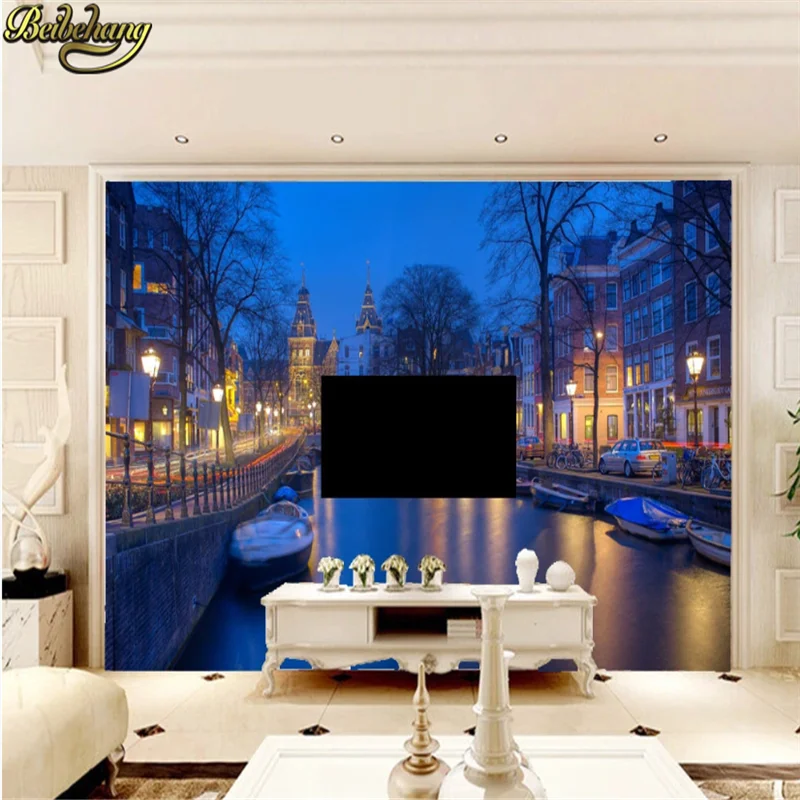 

beibehang custom photo mural 3D wallpaper bedroom Night view canal city Amsterdam landscape 3d mural wall paper modern wallpaper