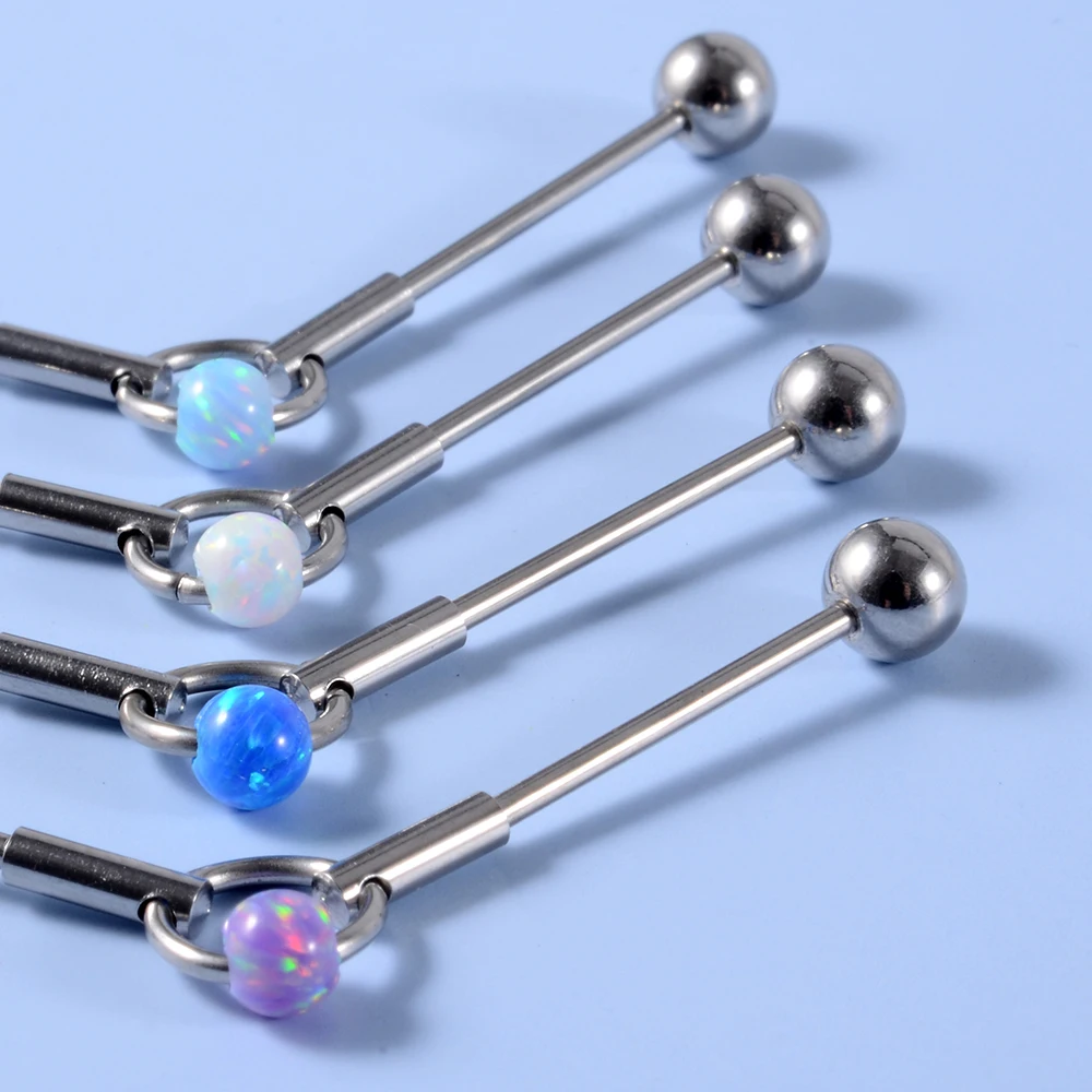 1PC Surgical Steel Opal Industrial Barbell Ring Earrings Opal Helix Straight Barbell Ear Cartilage Tragus Helix Piercing Jewelry