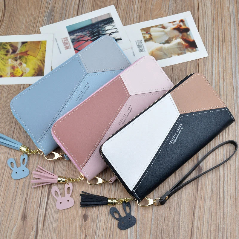 Geometric Luxury Brand PU Leather Women Long Zipper Coin Purses Tassel Design Clutch Wallet Female Money Credit Card Holder