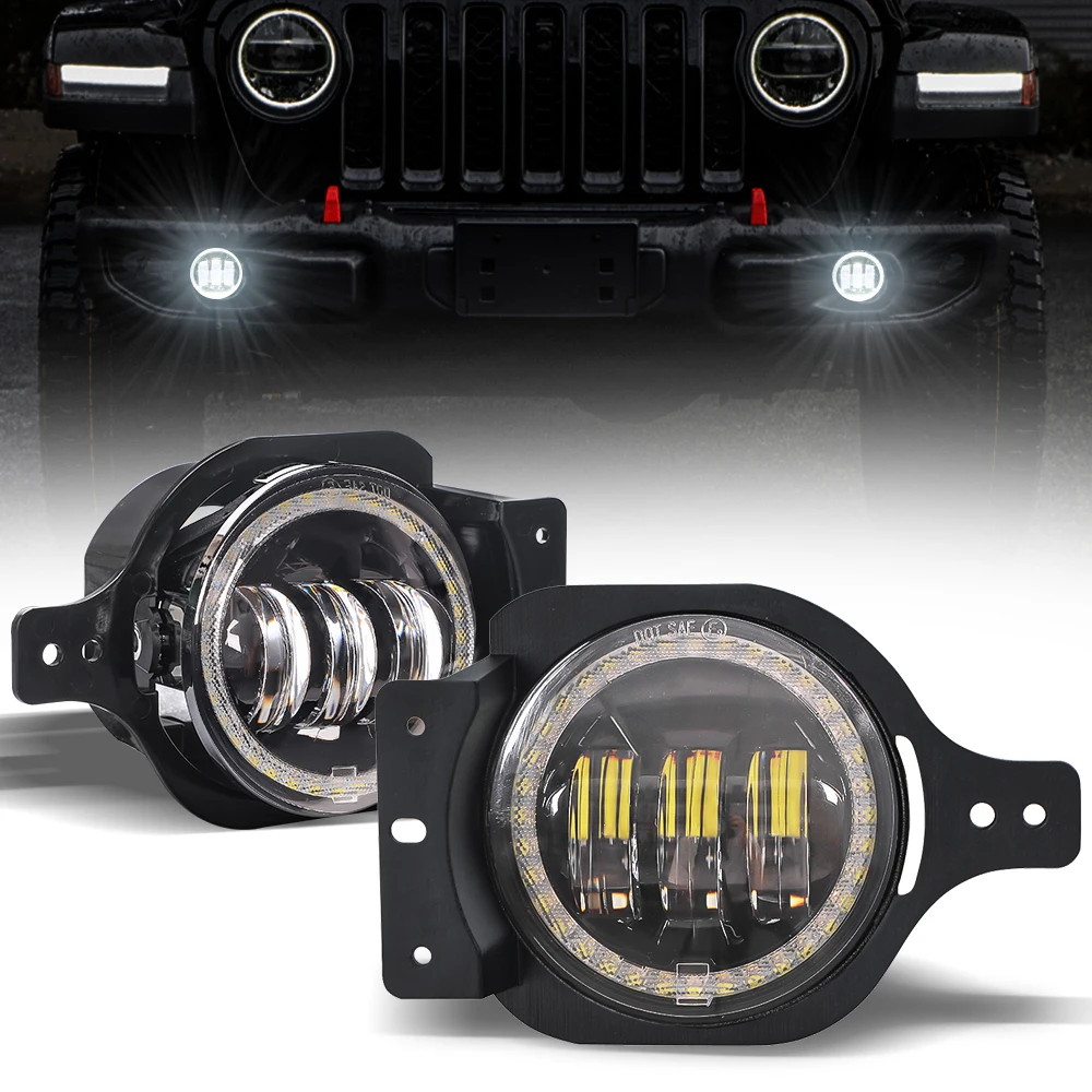 2PCS 4 Inch Fog Light For Jeep Wrangler JL 2018+ Angel Eyes Led Fog lights 30W With Mounting Bracket Turn Signal Foglamp For Car