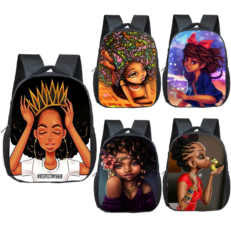 12 Polegada Crianças Mochila Menina Afro Marrom Beleza Meninas Sacos de Escola Do Jardim de Infância Mochilas Crianças Mochila Da Criança Do Bebê