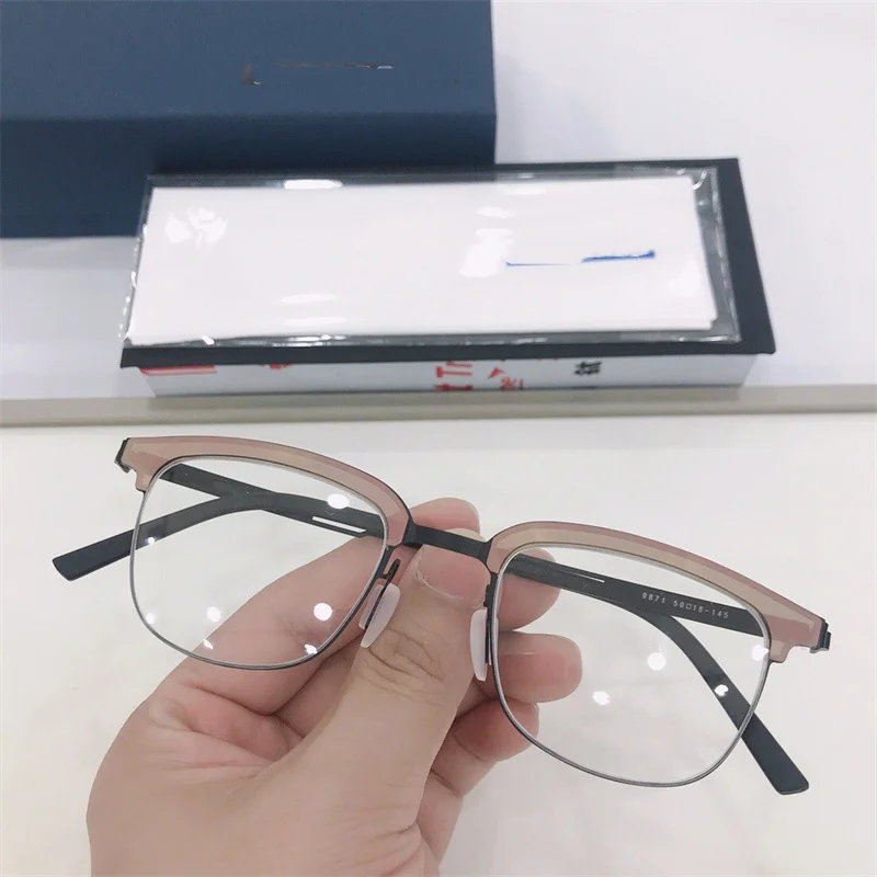 

2021 New Denmark Brand Design Glasses Frame 9872 for Men Women Square Semi Rimless Eyeglasses Optical Prescription Eyewear