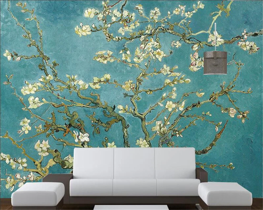 

relief wallpaper Nordic hand-painted branches retro hand-painted flowers and birds TV background home decoration 3d wallpaper