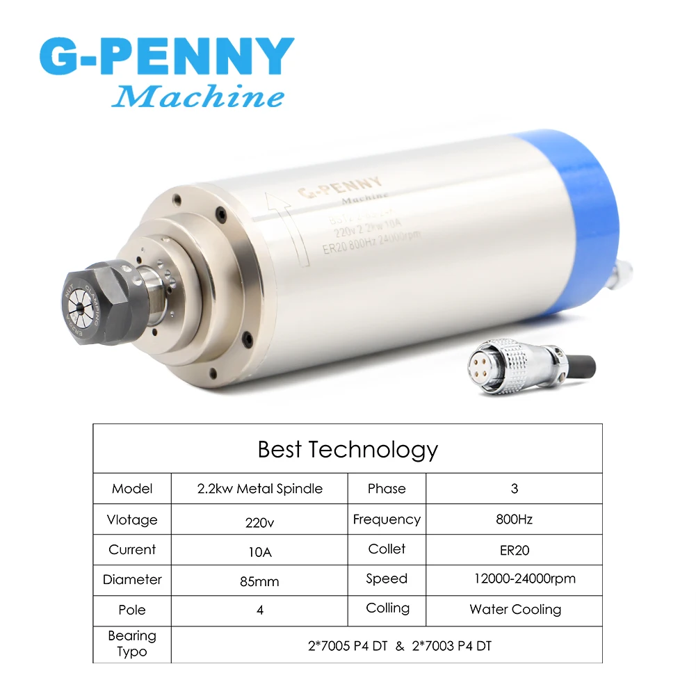 Sale! G-Penny 2.2kw ER20 Metal Work Spindle Water Cooled Spindle Motor 800Hz Pole=4 Water Cooling For Metal,Iron,Stainless Steel