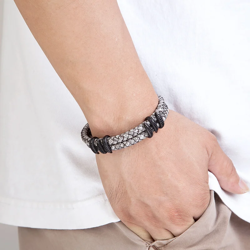 MKENDN Gothic Männer Vintage Grau Geflochtene Echtes Leder Armband Dragon Claw Homme Femme Armbänder Handgemachten Schmuck Pulseras – Detail 7