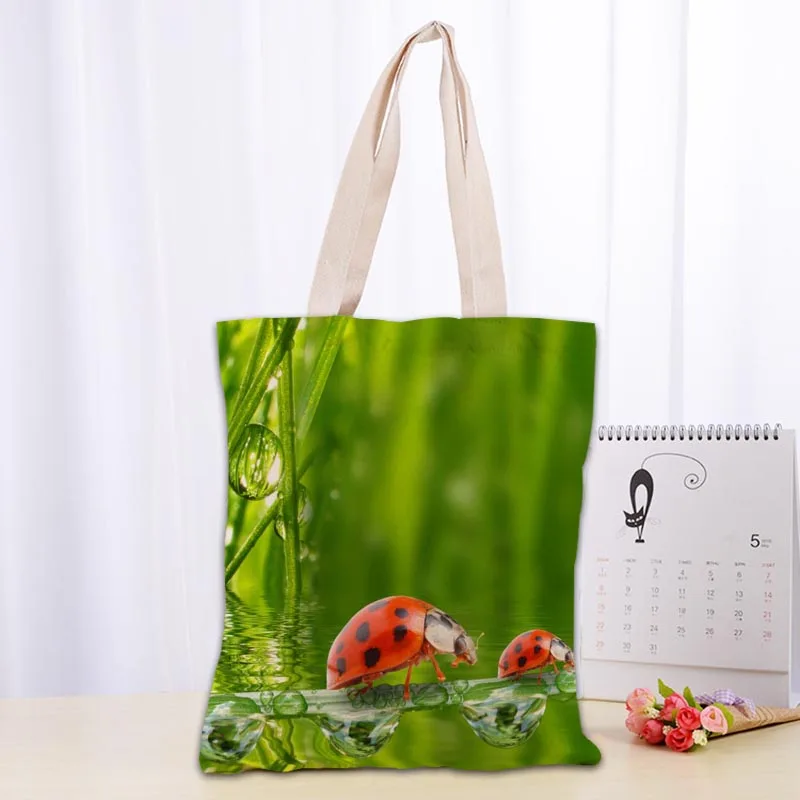 Custom Ladybug Tote Shopping Bags 30x35cm Tote Bag Reusable Handbag Women Shoulder Cloth Pouch Foldable 1009
