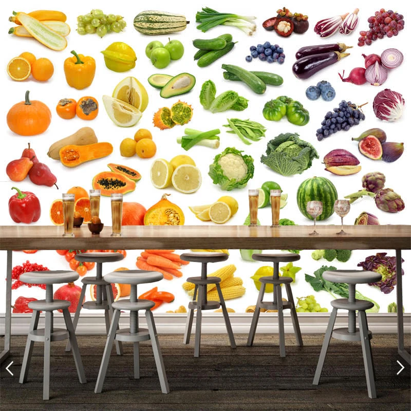 

Custom 3d wallpaper, various kinds of vegetables and fruit food murals for kitchen restaurant background decorative wallpaper