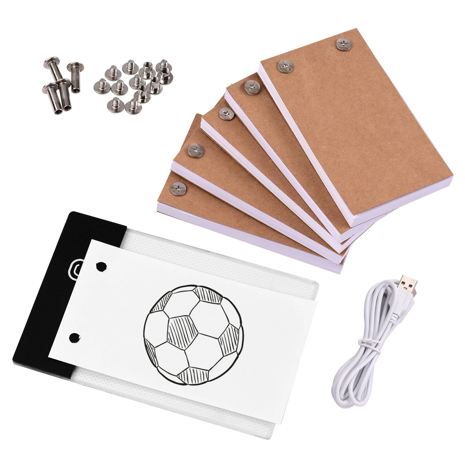 300 Sheets Flip Book Kit with Light Pad LED Light Box Tablet Drawing Paper Flipbook with Binding Screws for Drawing Tracing