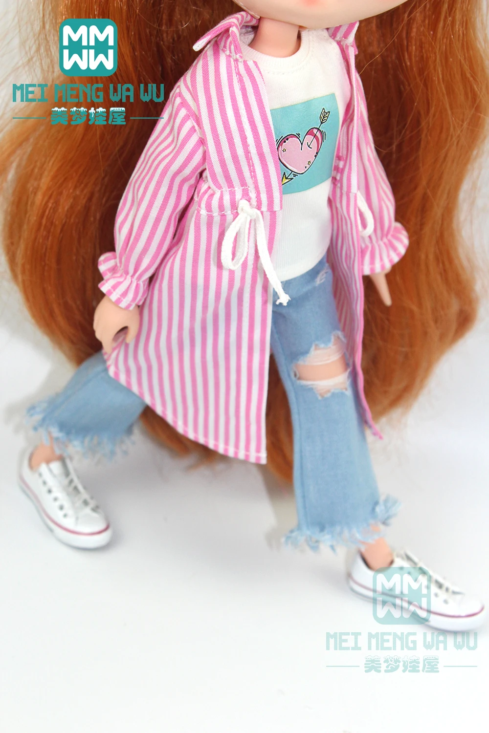 1pcs Blyth Doll Clothes fashion striped shirt, hole skirt, sneakers for Blyth , Azone1/6 doll accessories