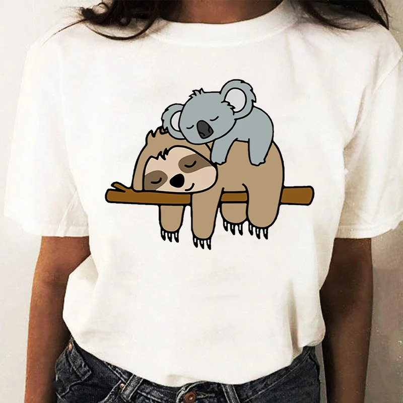 

Girl Tops Sloths Koala Cartoon Pattern O-Neck Shirt Clothes For Women Ladies Anime Tshirt Oversized Tops Custom TShirt Tee-Shirt