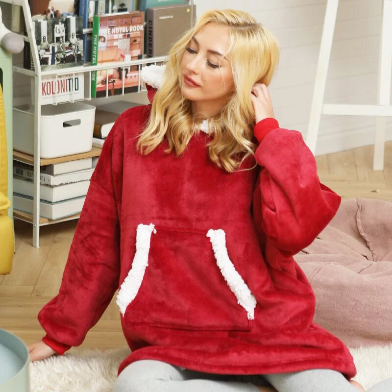 Women Blanket Sweatshirt Robe Winter Hoodies Outdoor Hooded Coats Warm Comfort Bathrobe  Fleece Blanket Sudadera Mujer Pajamas