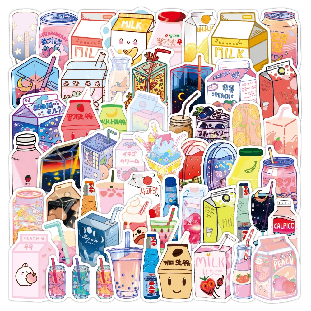 

10/30/50PCS Kawaii Drink Cartoon Graffiti Stickers Aesthetics Phone Laptop Notebook Luggage Waterproof Sticker Decal Kid Toy