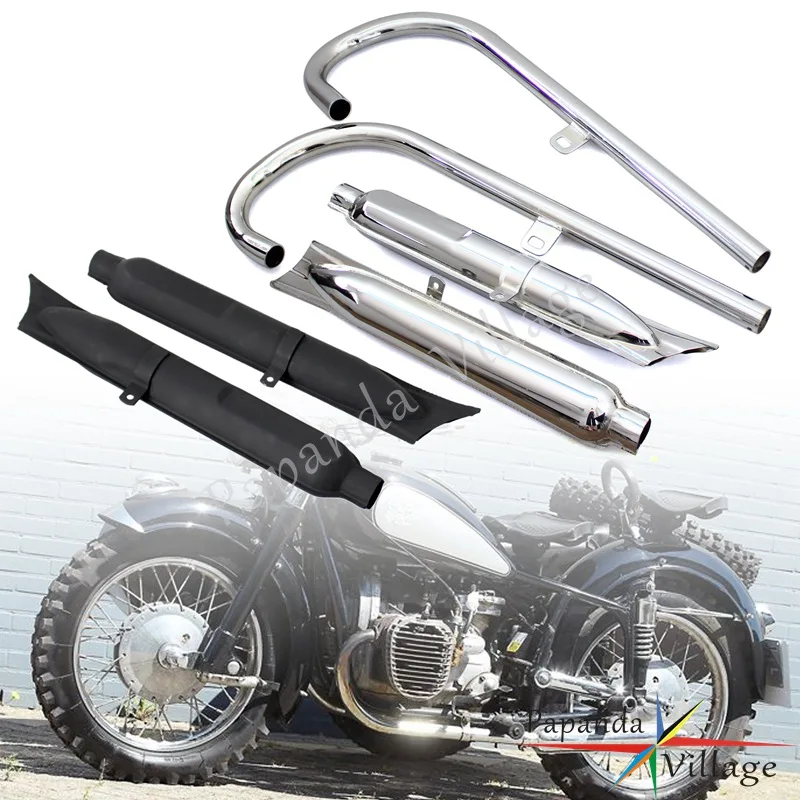 Black Chrome 32HP 24HP Classic Vintage Retro Exhaust Muffler Pipe System for BMW R71 M72 R12 R66 KS 500 600 750 K750 Silencer