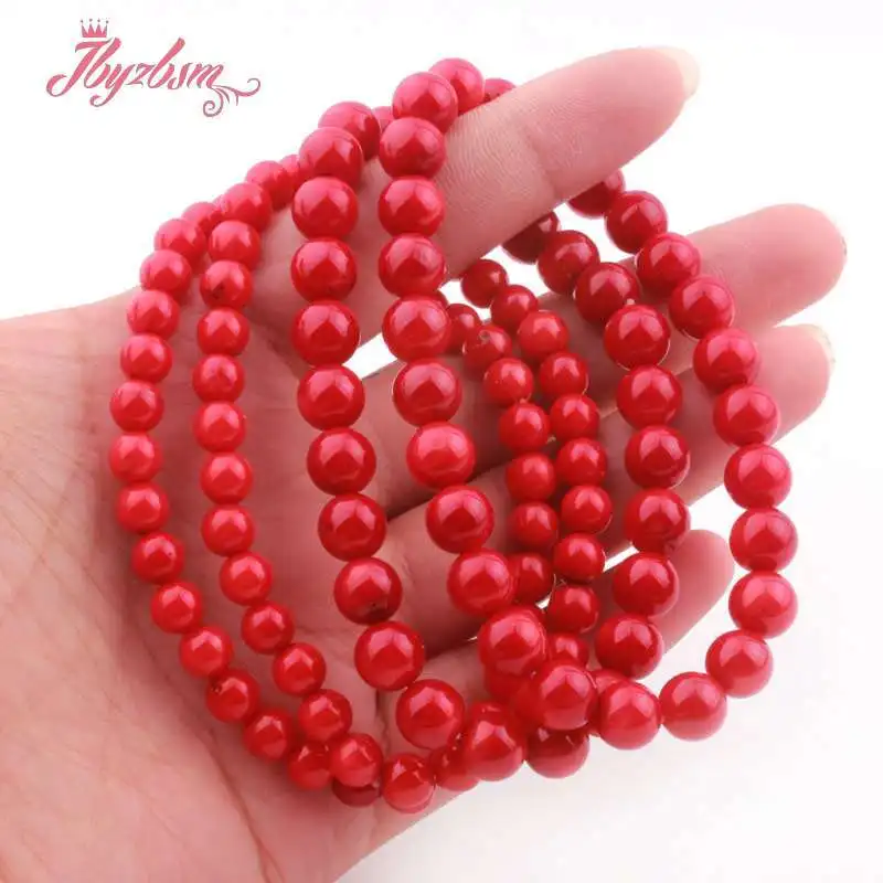 Vintage Red Coral Bracelet Jewelry Smooth Red Coral Stone Beaded Elastic Bracelet Bangle 7 \